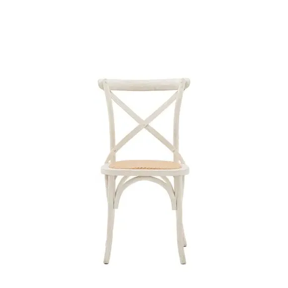 Set of 2 Dining Chairs - White, Oak & Rattan