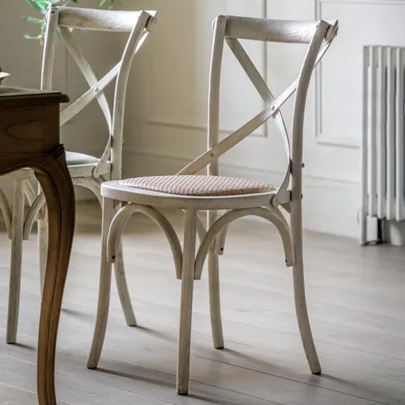 Set of 2 Dining Chairs - White, Oak & Rattan