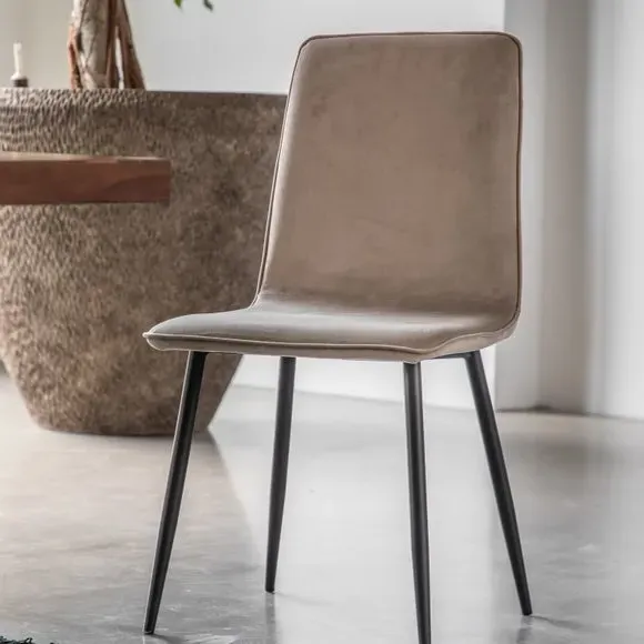 Set of 2 Dining Chairs with Metal Legs - Taupe, Velvet image