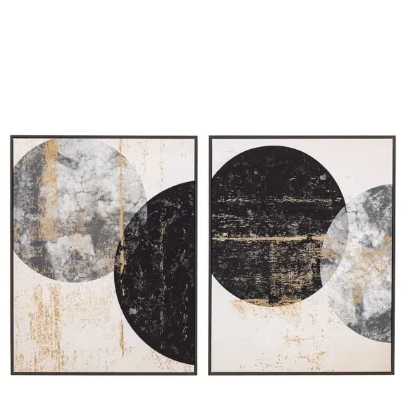 Set of 2 Framed Canvas Art - Black, Geometric