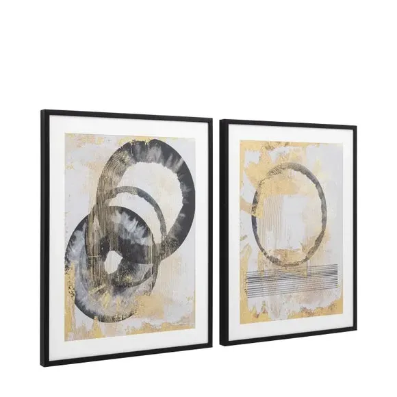 Set of 2 Framed Prints Abstract - Black