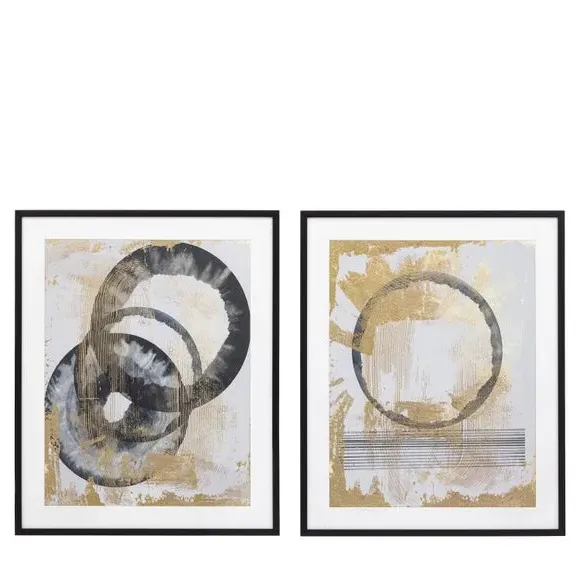 Set of 2 Framed Prints Abstract - Black
