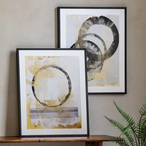 Set of 2 Framed Prints Abstract - Black image