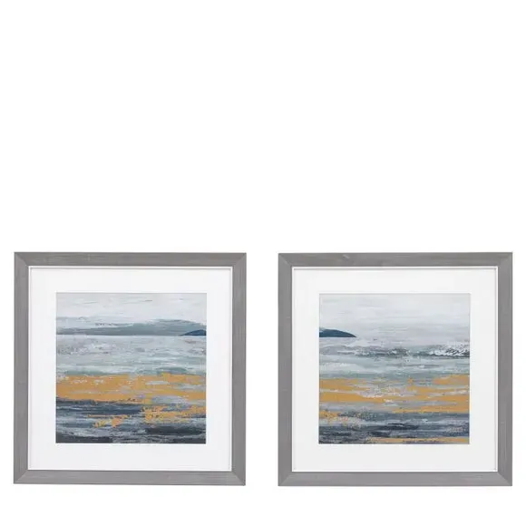 Set of 2 Framed Prints Abstract - Blue, Grey Frame