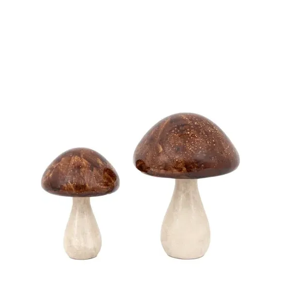 Set of 2 Mushroom Ornaments - Brown, Resin