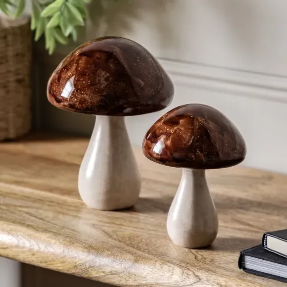Set of 2 Mushroom Ornaments - Brown, Resin image