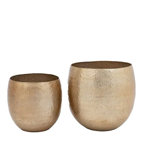 Set of 2 Plant Pots with Hammered Finish - Bronze