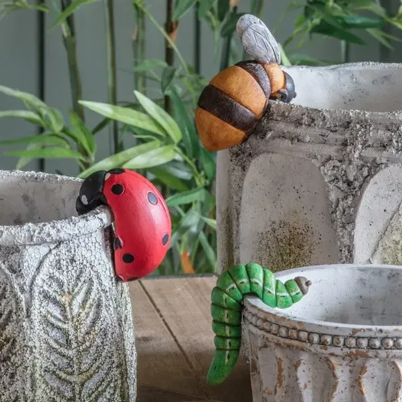 Set of 2 Pot Hangers Ladybird Design - Polyresin
