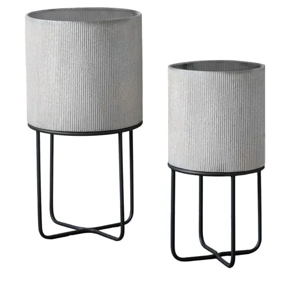 Set of 2 Ribbed Plant Pots - White, Iron