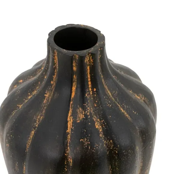 Set of 2 Ribbed Vases - Black, Metal