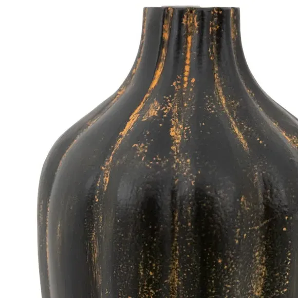 Set of 2 Ribbed Vases - Black, Metal