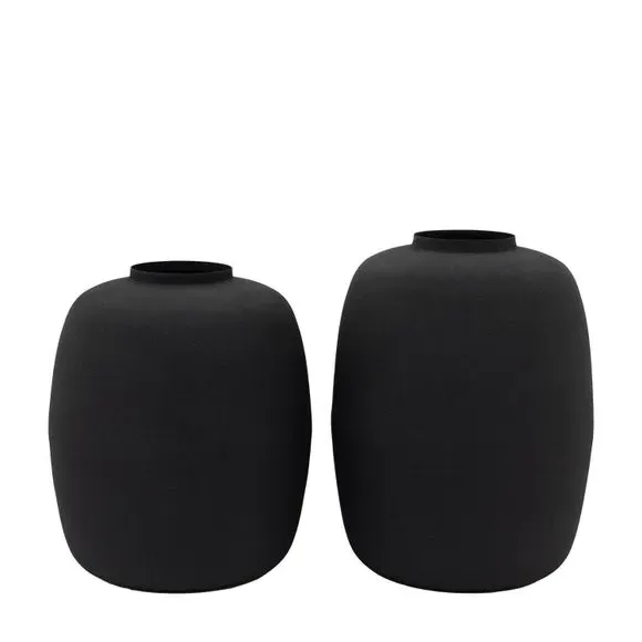 Set of 2 Rounded Vases - Black, Metal image