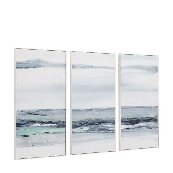 Set of 3 Framed Canvas Art - Blue, Abstract