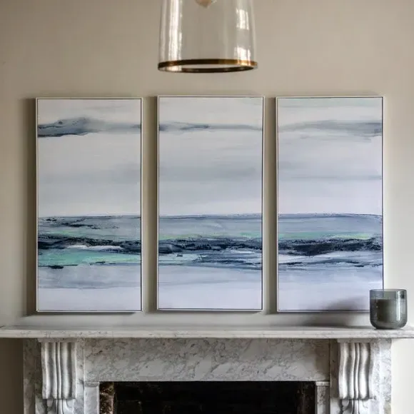Set of 3 Framed Canvas Art - Blue, Abstract image