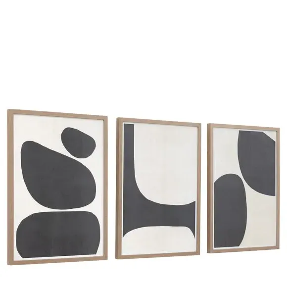 Set of 3 Framed Prints Abstract - Black