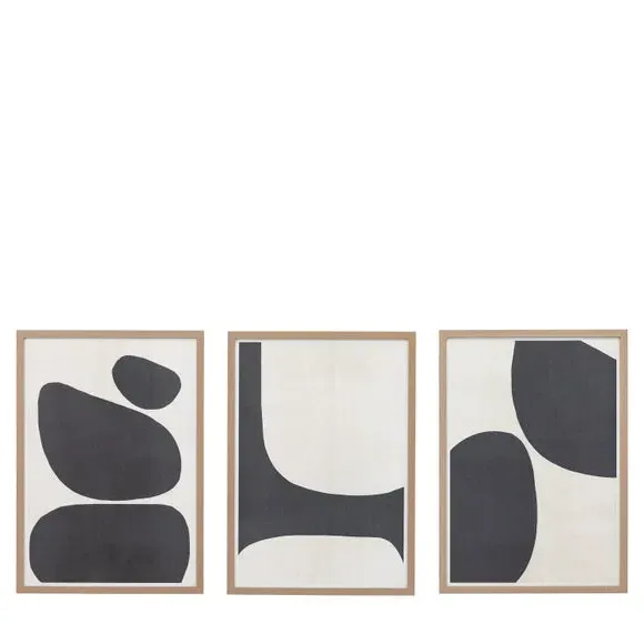 Set of 3 Framed Prints Abstract - Black