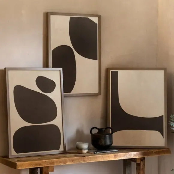 Set of 3 Framed Prints Abstract - Black image