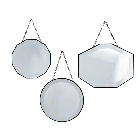 Set of 3 Hanging Wall Mirrors - Silver, Metal