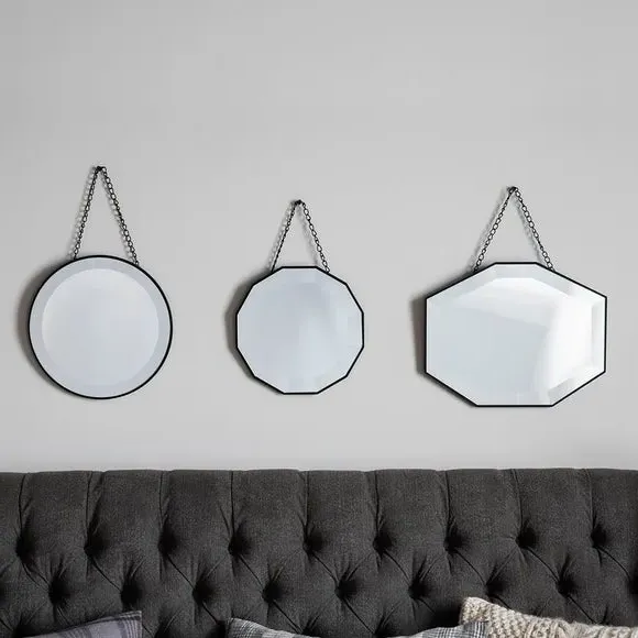 Set of 3 Hanging Wall Mirrors - Silver, Metal image