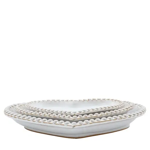Set of 3 Heart Plates with Beaded Edge - Grey