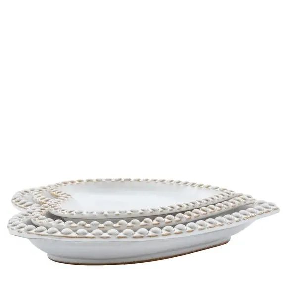 Set of 3 Heart Plates with Beaded Edge - Grey