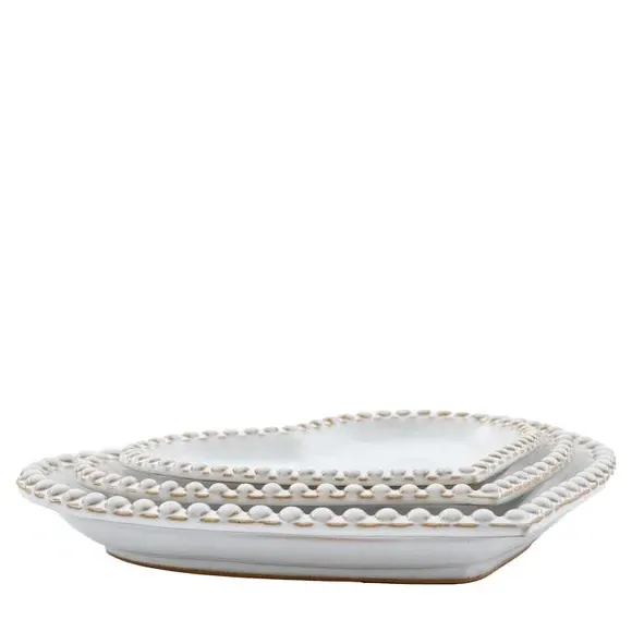 Set of 3 Heart Plates with Beaded Edge - Grey