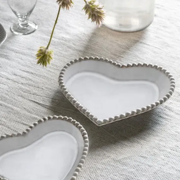 Set of 3 Heart Plates with Beaded Edge - Grey image