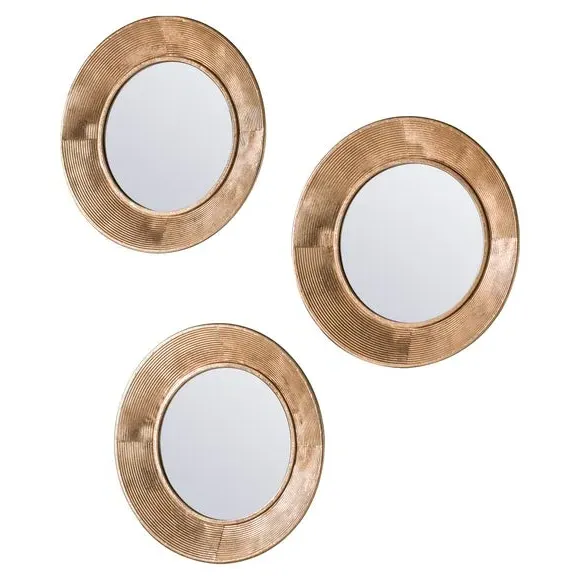 Set of 3 Round Wall Mirrors - Gold, Metal