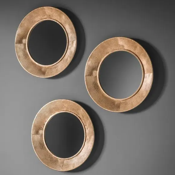 Set of 3 Round Wall Mirrors - Gold, Metal