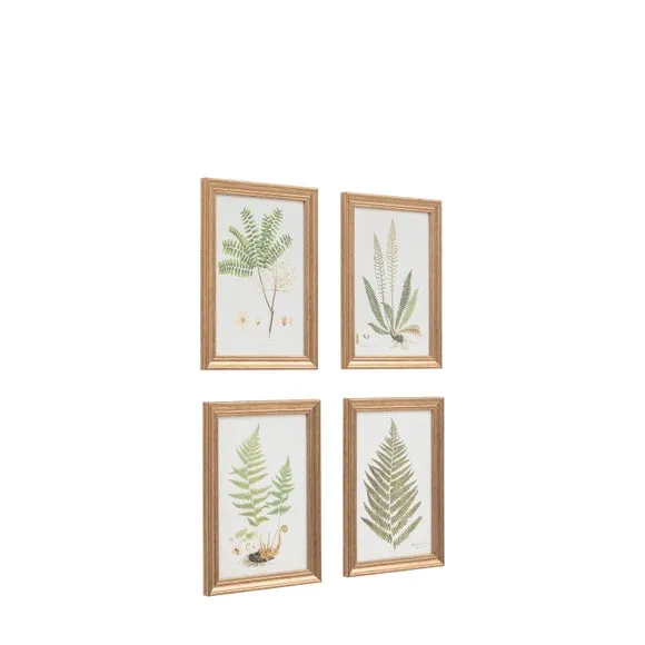 Set of 4 Framed Prints - Green, Natural Frame