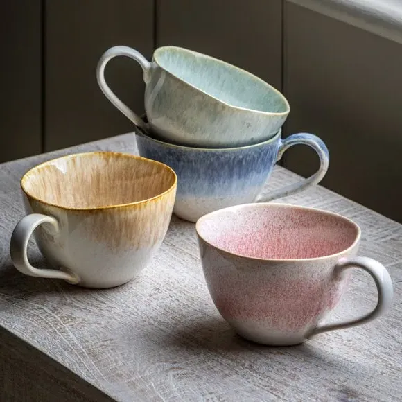 Set of 4 Mugs with Reactive Glaze - Camel, Ceramic