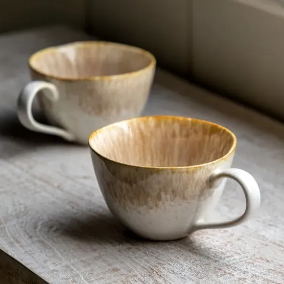 Set of 4 Mugs with Reactive Glaze - Camel, Ceramic image