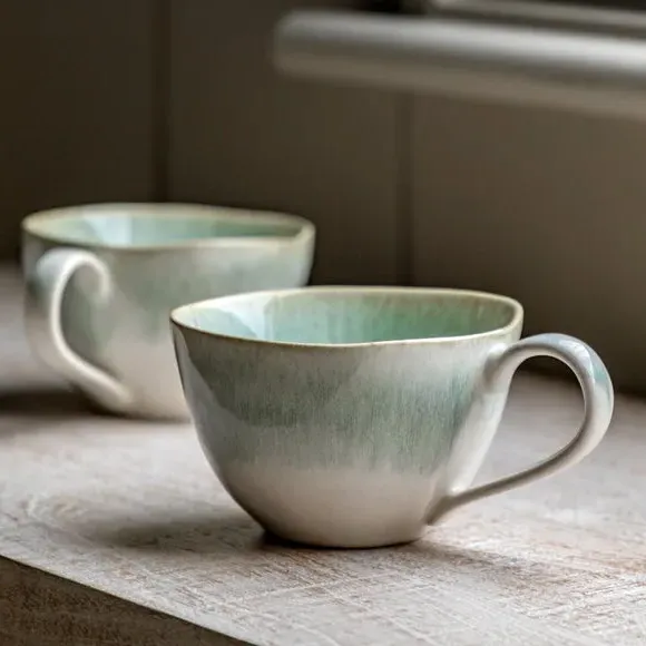 Set of 4 Mugs with Reactive Glaze - Duck Egg, Ceramic
