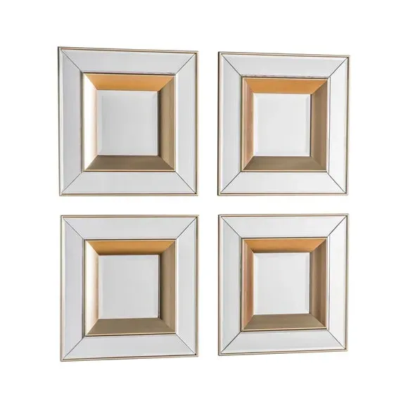 Set of 4 Square Wall Mirrors - Gold