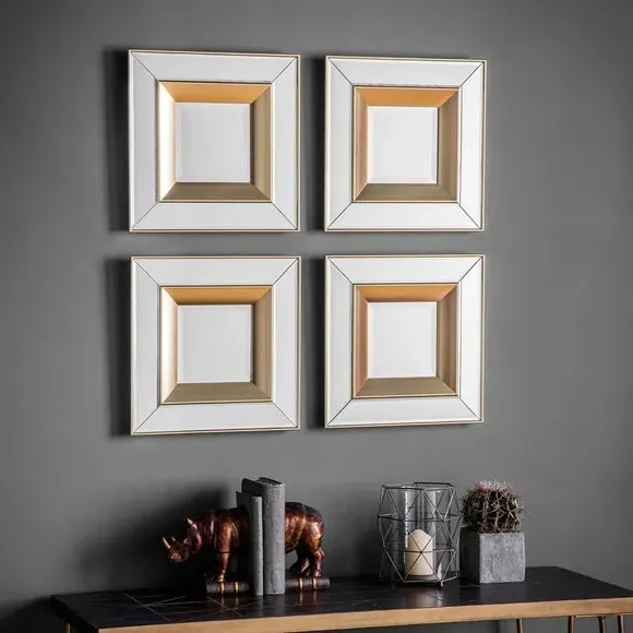 Set of 4 Square Wall Mirrors - Gold image