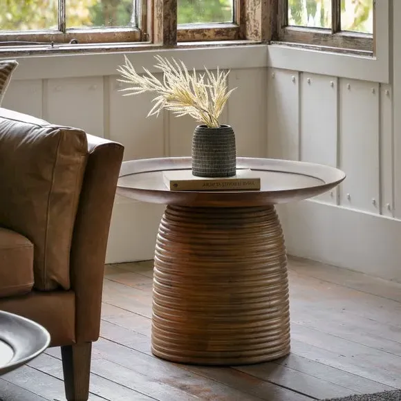 Side Table with Beehive Base - Natural, Mango Wood image
