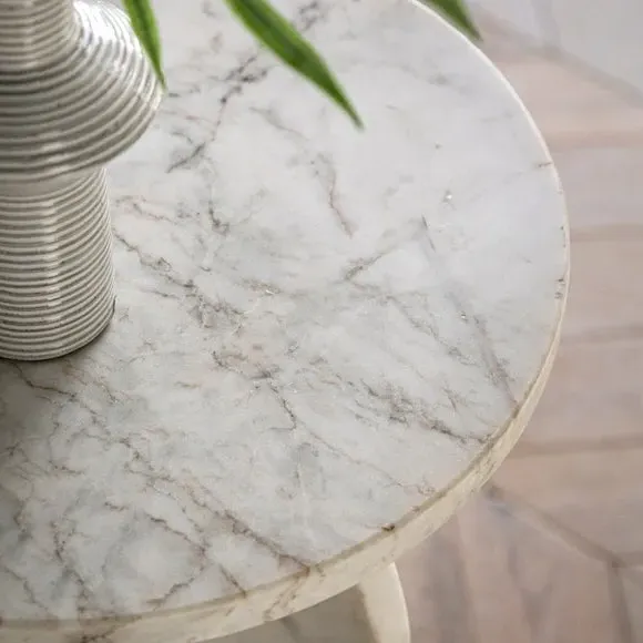 Side Table with Curved Base - White, Marble