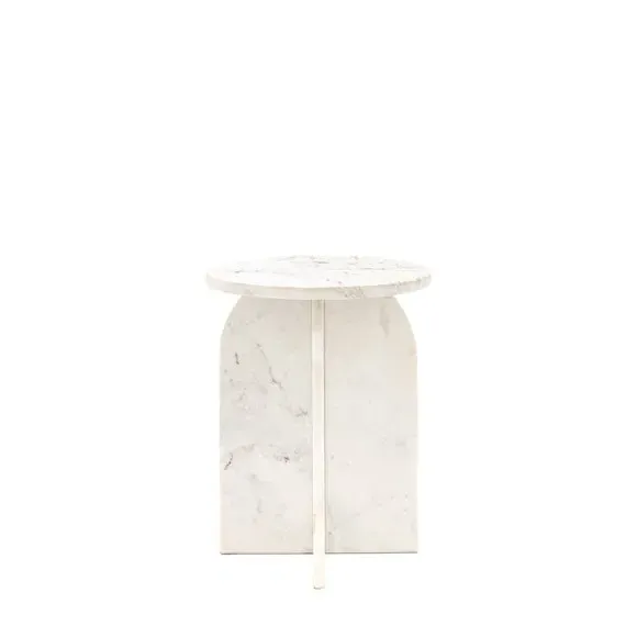 Side Table with Curved Base - White, Marble