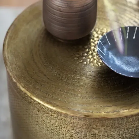 Side Table with Embossed Design - Brass, Metal
