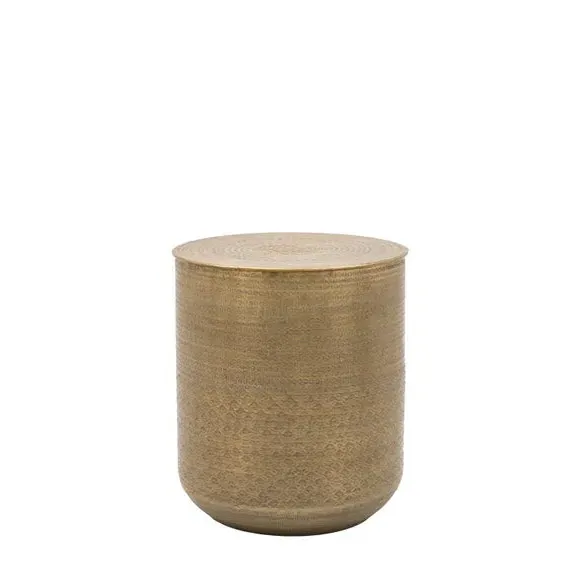 Side Table with Embossed Design - Brass, Metal