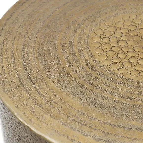 Side Table with Embossed Design - Brass, Metal