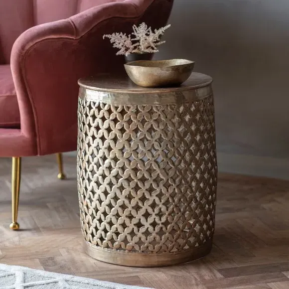 Side Table with Hammered Top - Gold, Metal image