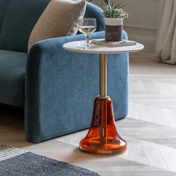 Side Table with Marble Top - Orange, Glass image