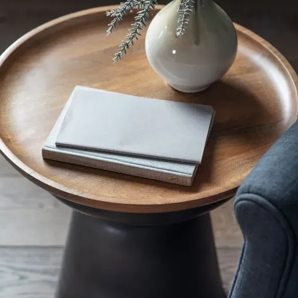 Side Table with Metal Base - Black, Mango Wood