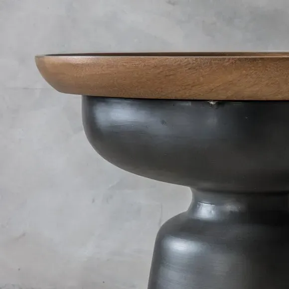 Side Table with Metal Base - Black, Mango Wood