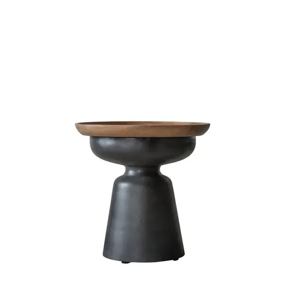 Side Table with Metal Base - Black, Mango Wood