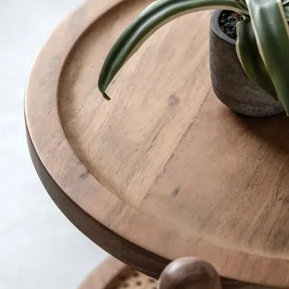 Side Table with Rattan Shelf - Natural, Mango Wood