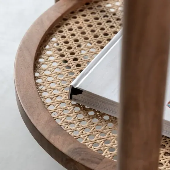 Side Table with Rattan Shelf - Natural, Mango Wood