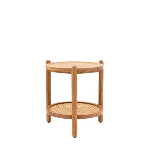 Side Table with Rattan Shelf - Natural, Mango Wood