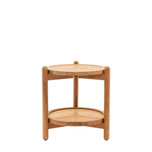 Side Table with Rattan Shelf - Natural, Mango Wood